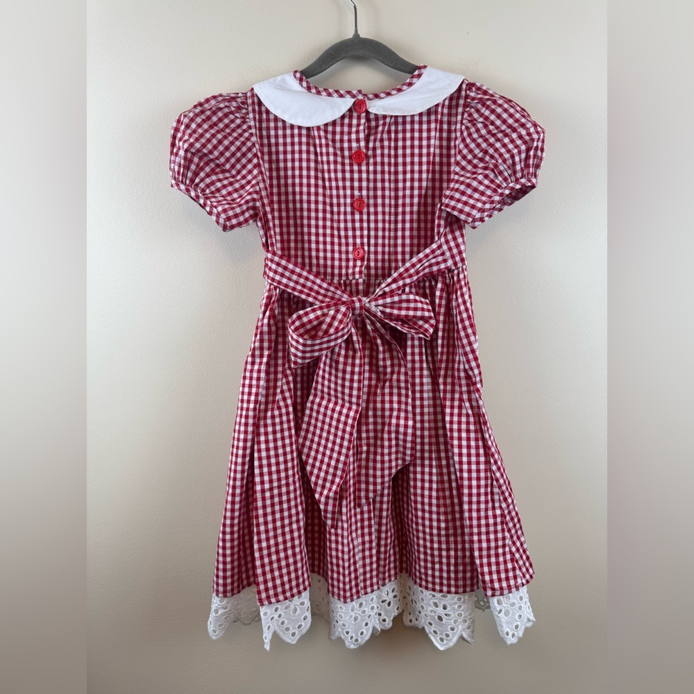 NWT Little Miss Marmalade Red Gingham Dress with Peter Pan Collar - Picture 2 of 3